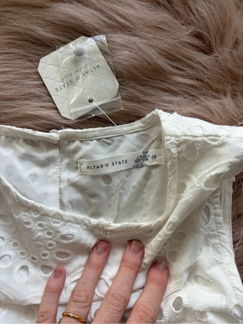 Altar'd State White Eyelet Lace Crop Top with Side Ties